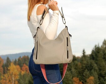 Aztec Belt,  Leather Bag, Shoulder  bag, bag with zippers, Aztec Strap, Handbag, everyday bag, Genuine Purse, Beige hobo Bag