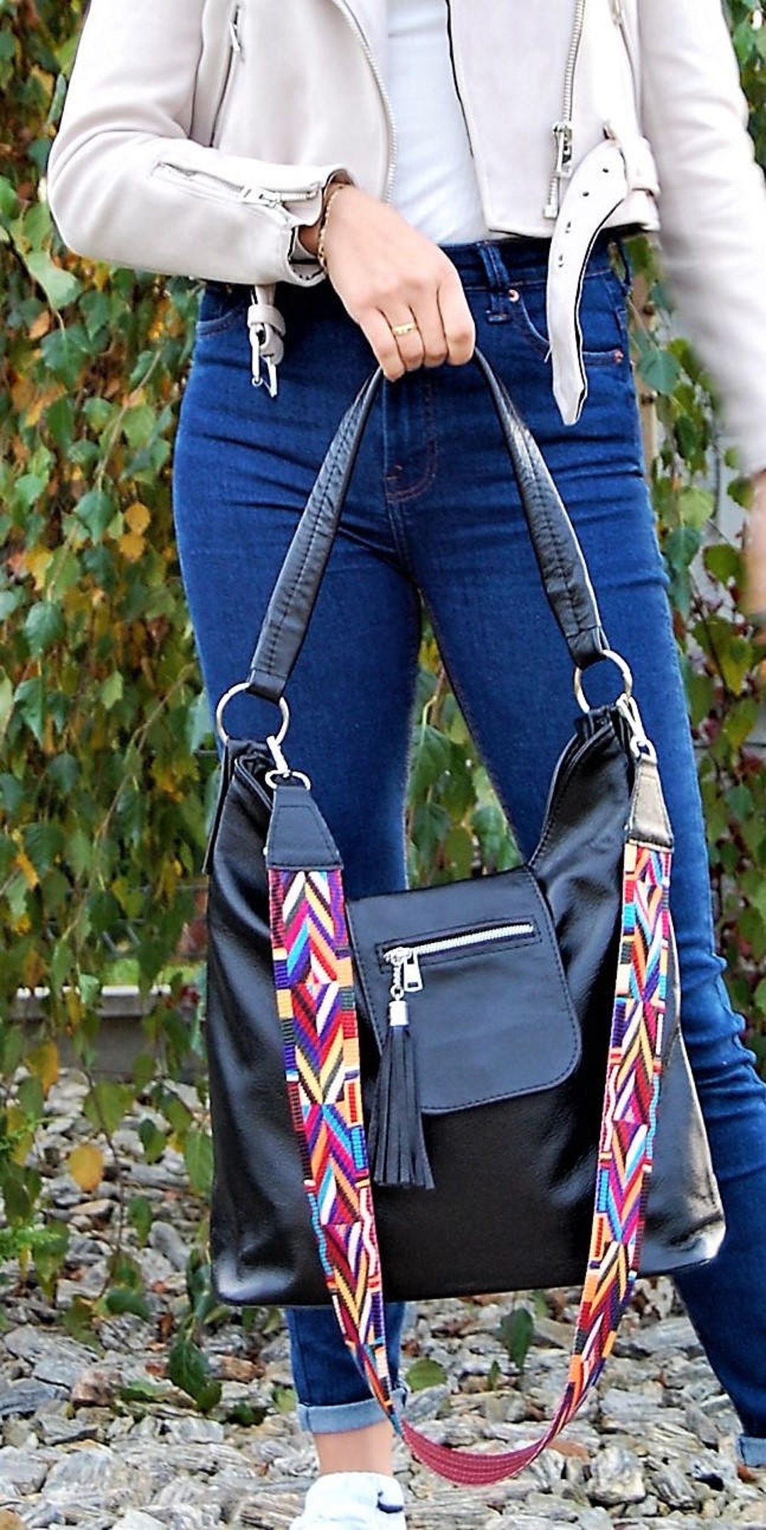 Leather Handbag Black Bag Aztec Belt Bag Aztec Strap Etsy