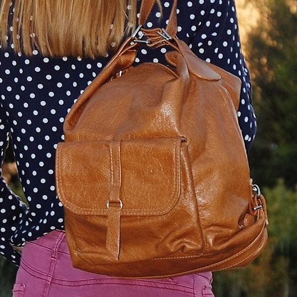 Sac à main en cuir - Sac à dos 3In1 Cuir Naturel