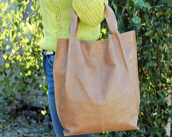 Large Handbag, Leather Bag, Leather Shopper Bag, Large Tote Bag, Brown Bag, Modern bag, Big leather tote bag woman