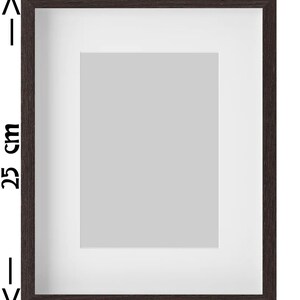 May include: A dark brown wood picture frame with a white mat and a white background. The frame measures 20 inches by 25 inches.