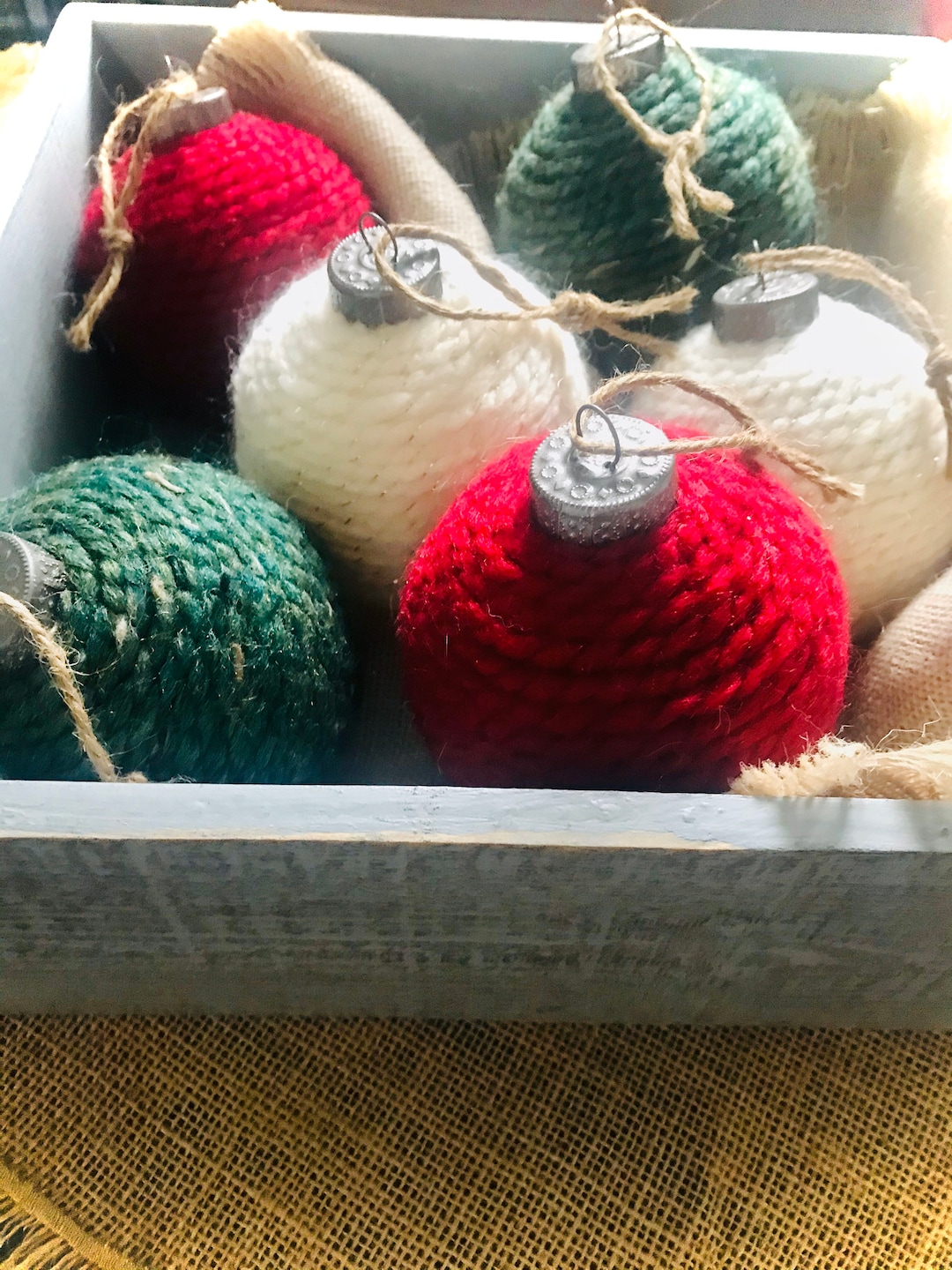 Wool Yarn Ornament, Christmas Ornaments, Ornaments, Handmade Ornaments, Farmhouse Ornaments