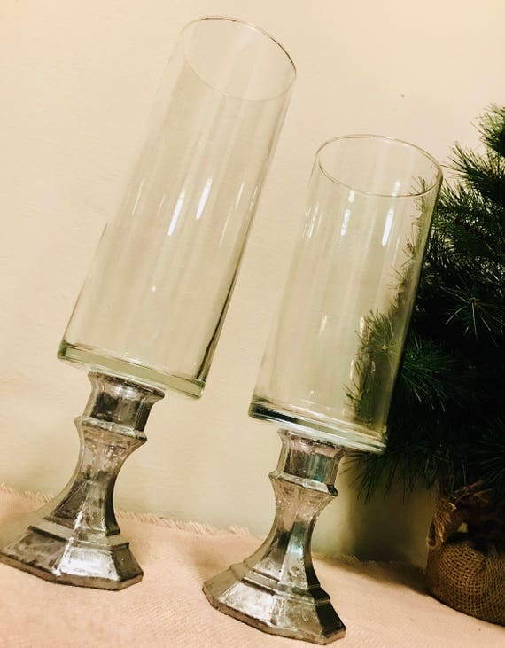 Decortive Hurricane Vases With Hand Painted Mercury Glass Etsy