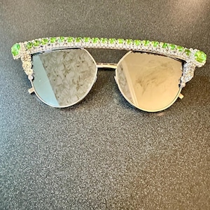 Rhinestoned Sunglasses - Green Goddess