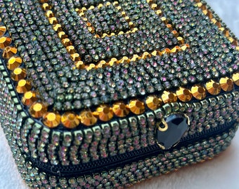 Estuche para joyas con diamantes de imitación - glamour negro y dorado