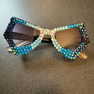 Rhinestoned Sunglasses - Blue Ombré