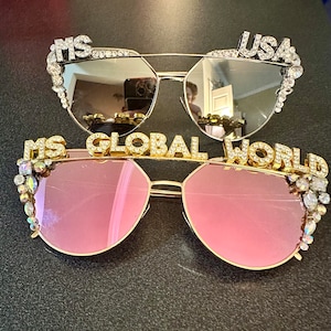 Rhinestoned Sunglasses - Custom words, Pageant Title, Holiday, or Name