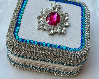 Estuche para joyas con diamantes de imitación - fantasía rosa y azul