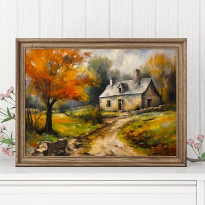 Paisaje horizontal de otoño, Impresión digital Otoño, Decoración de la pared de follaje, Arte imprimible vintage, Decoración del hogar de la cabaña, Impresión de descarga digital