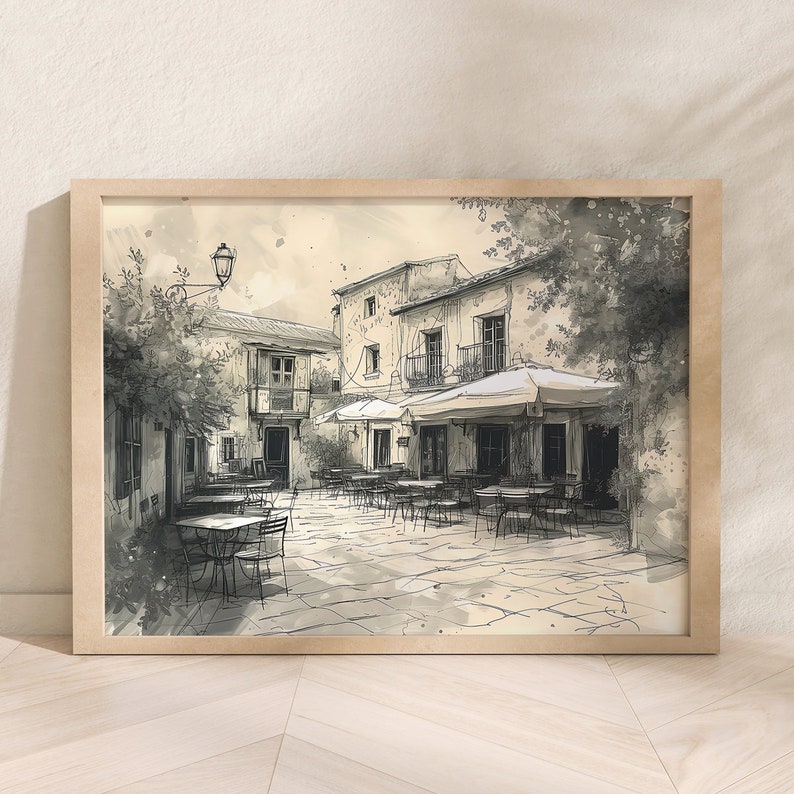 Horizontal Antique Architecture Wall Art, City Drawing Sketch Art ...