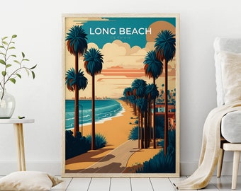Long Beach Print, California Travel Poster, Long Beach Poster, Summer Prints, Travel Posters, Wedding Gift, Birthday Gifts, Landscape Art