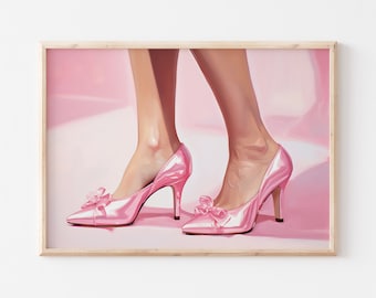 Pink Shoes Wall Art, Barbie High Heel Print, Barbie Wall Art, Pink Aesthetic Art, Preppy Room Decor, Trendy Retro Poster, Dorm Decor, Gift