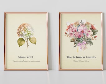 Custom Family Flower Bouquet Set of 2 | Birth Flower Digital Wall Art | Personalized Gift | Family Birth Flowers | Digital Download