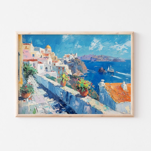 Horizontal Santorini Print | Santorini Wall Art | Greece Travel Print | Trendy Horizontal Print | Art Print Poster | Printable Art Download