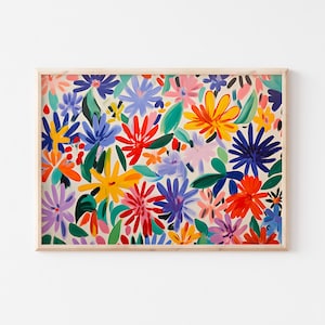 Impressão de flores de Matisse | Impressão abstrata colorida | Arte de parede moderna | Impressão horizontal para impressão | Pôster de impressão de arte | Pôster de flores coloridas