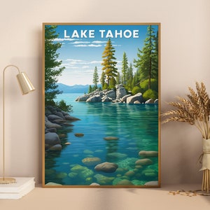Lake Tahoe Print, Lake Tahoe Travel Poster, Nature Landscape Poster ...