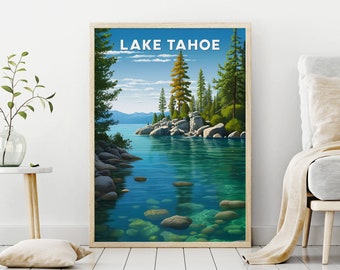 Lake Tahoe Print, Lake Tahoe Travel Poster, Nature Landscape Poster, National Park Prints, Digital Prints, Printable Wall Art 2023 Trendy