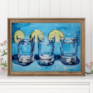Tequila Digital Oil Paint | Retro Bar Wall Art | Cocktail Poster | Oil Paint Drink Artwork | Classy Printable Wall Art | Blue Wall Art
