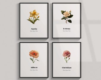 Digital Custom Family Flower Set of 4 | Birth Flowers Digital Download, Personalized Gift, Birth Flower Digital Wall Art, Birth Flower Print