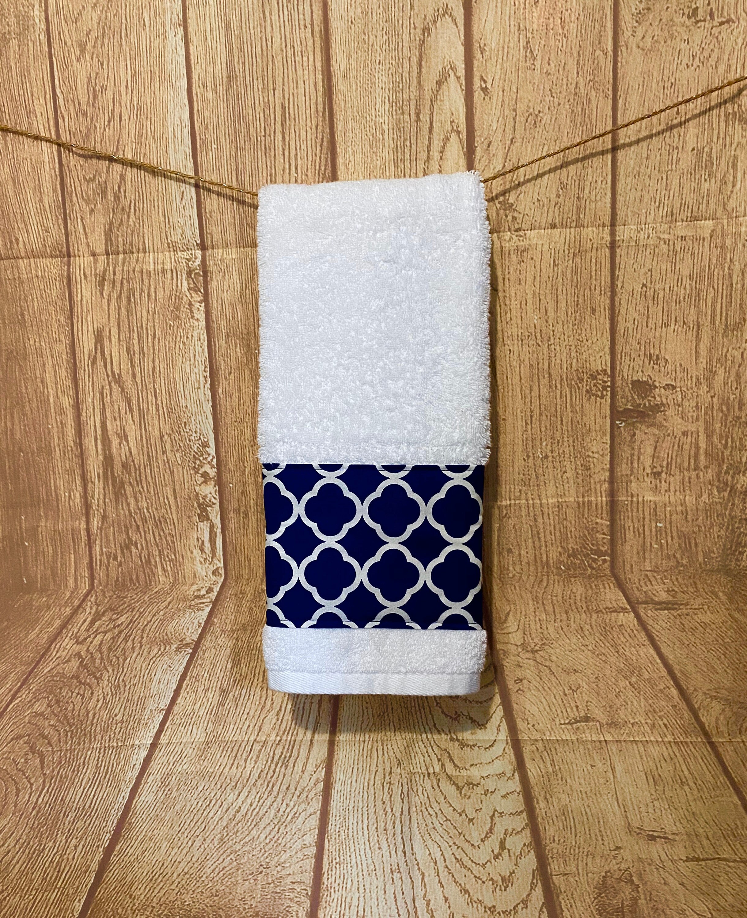 Navy blue quatrefoil hand towel bathroom kitchen decorative | Etsy