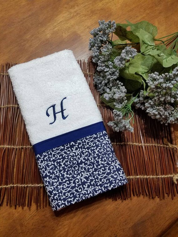Navy Blue And White Swirl Decorative Hand Towel Personalized Etsy