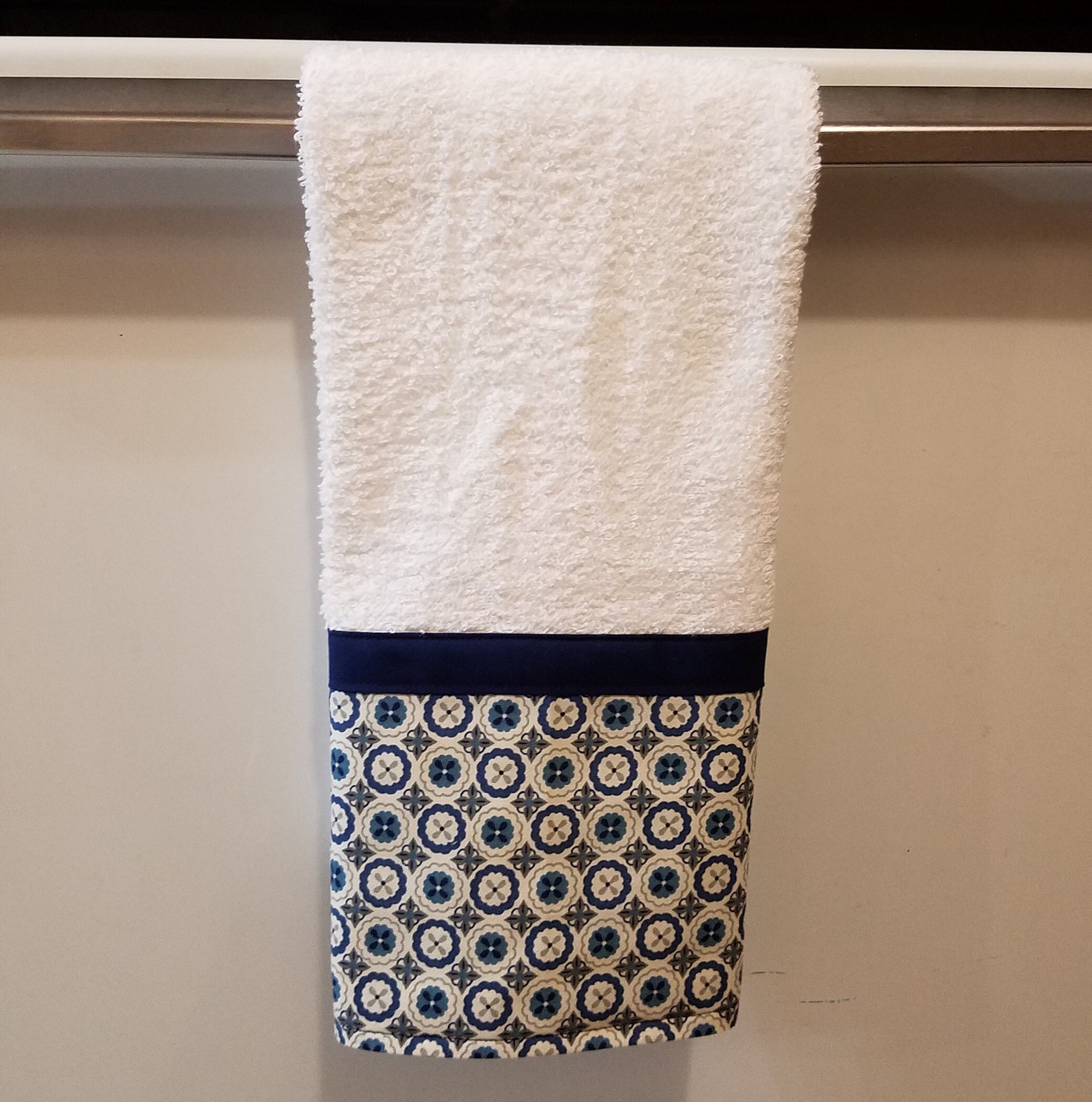 Navy Blue and white decorative towel personalized towels Etsy