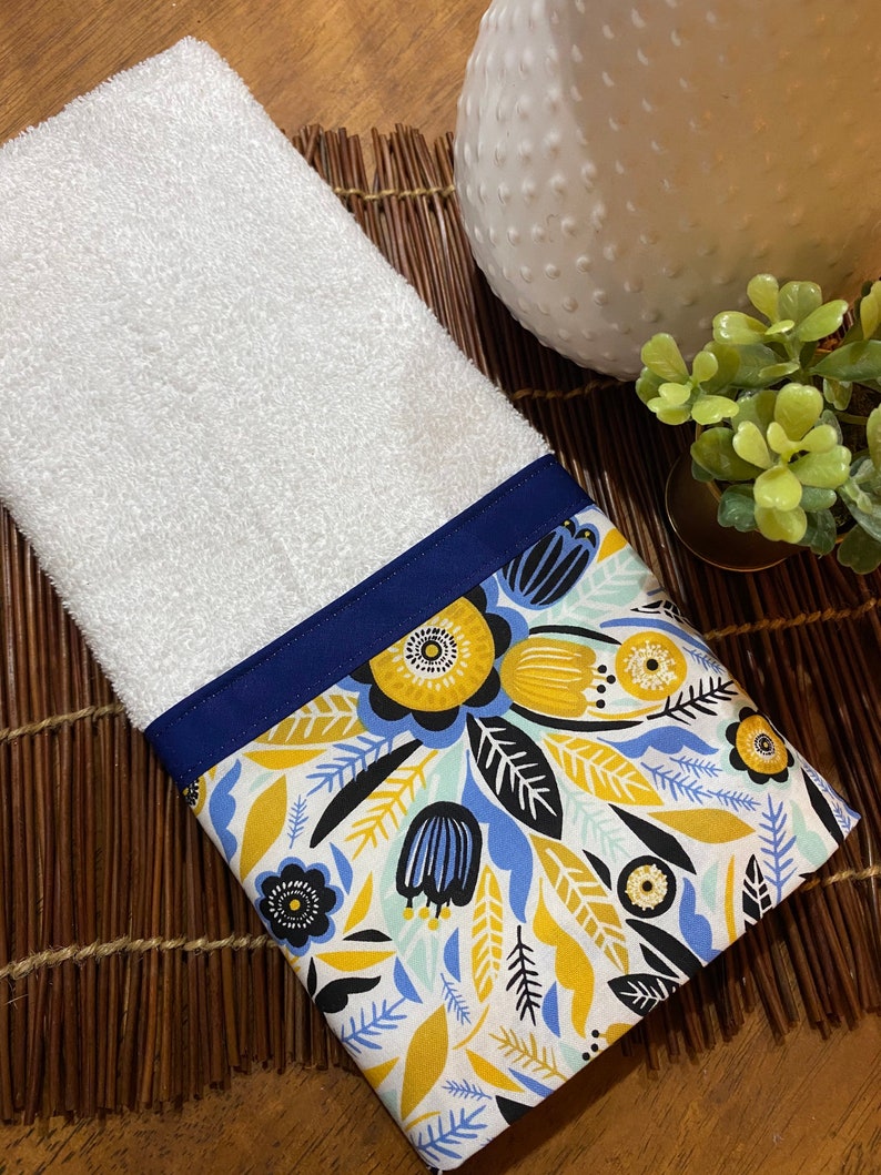 blue and yellow hand towels