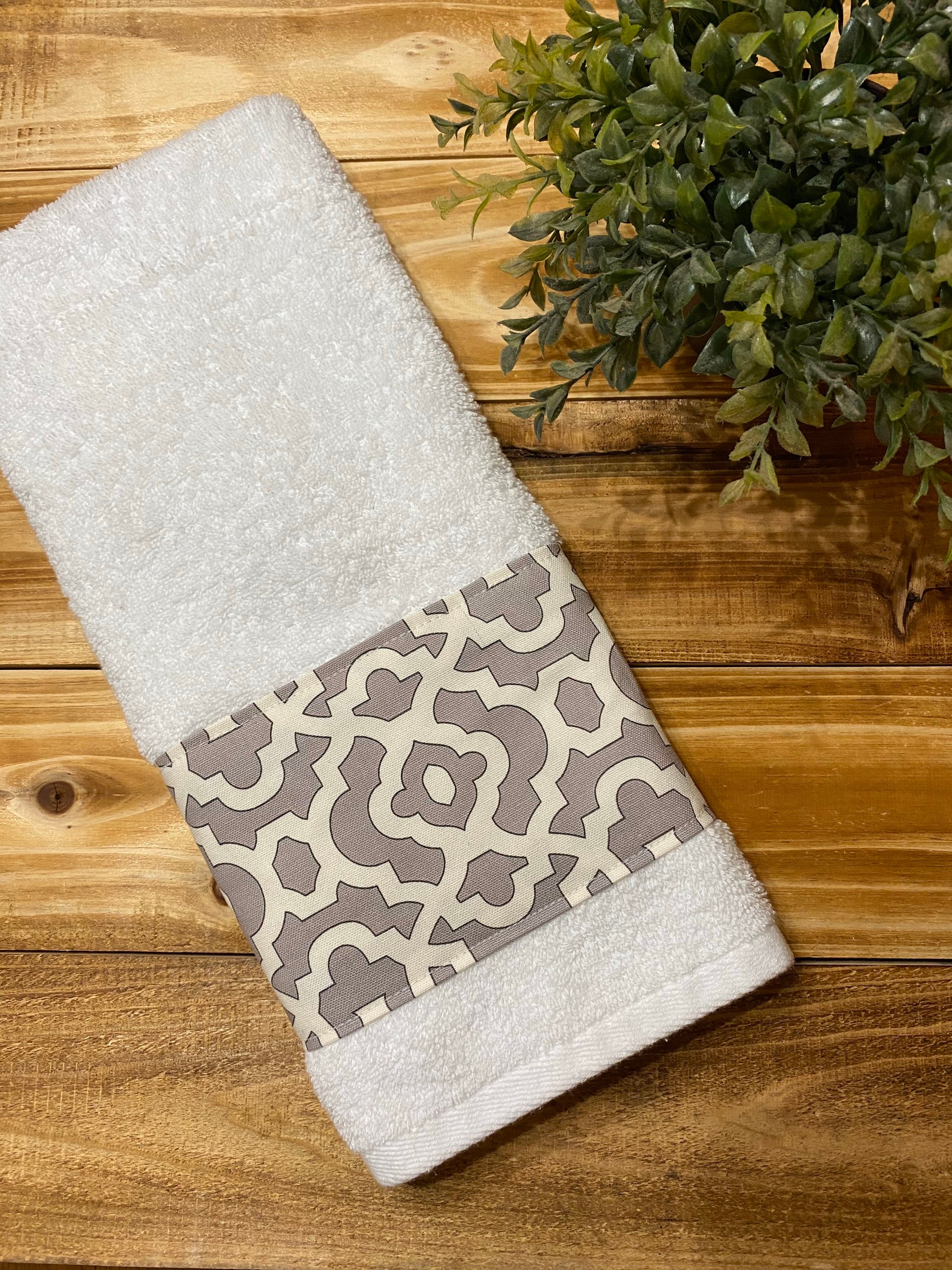 Gray and white hand towel bathroom towel kitchen towel Etsy