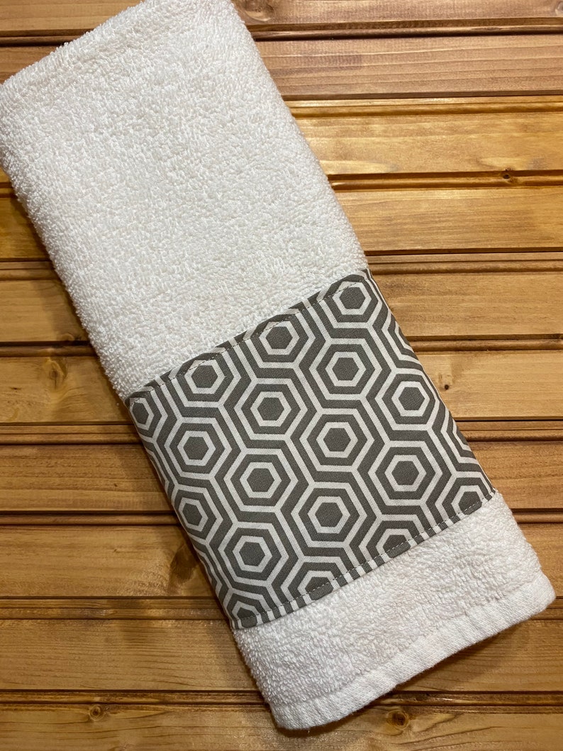 Gray and white hand towel bathroom towel kitchen towel Etsy