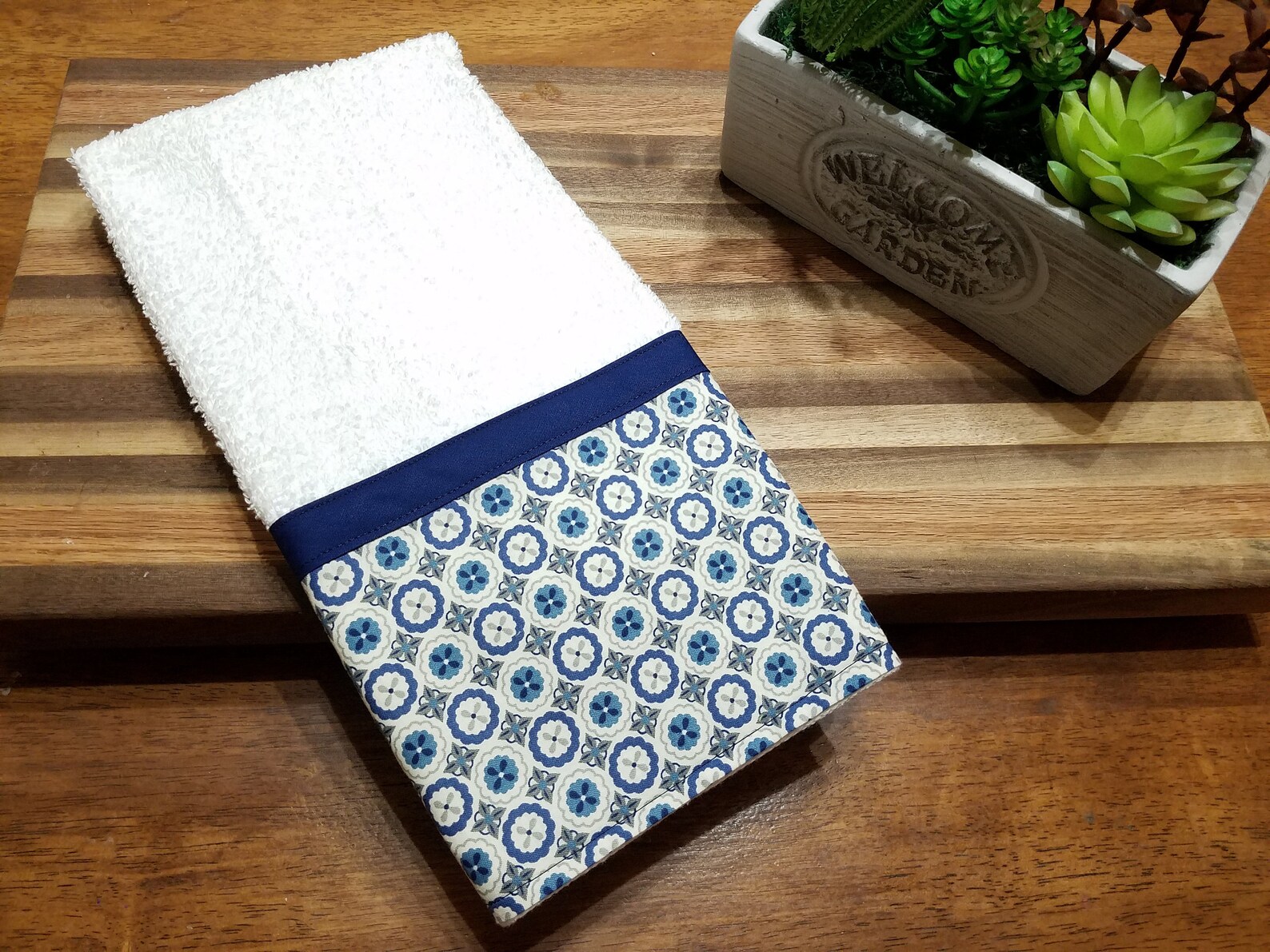 Navy Blue and White Decorative Towel Personalized Towels Etsy