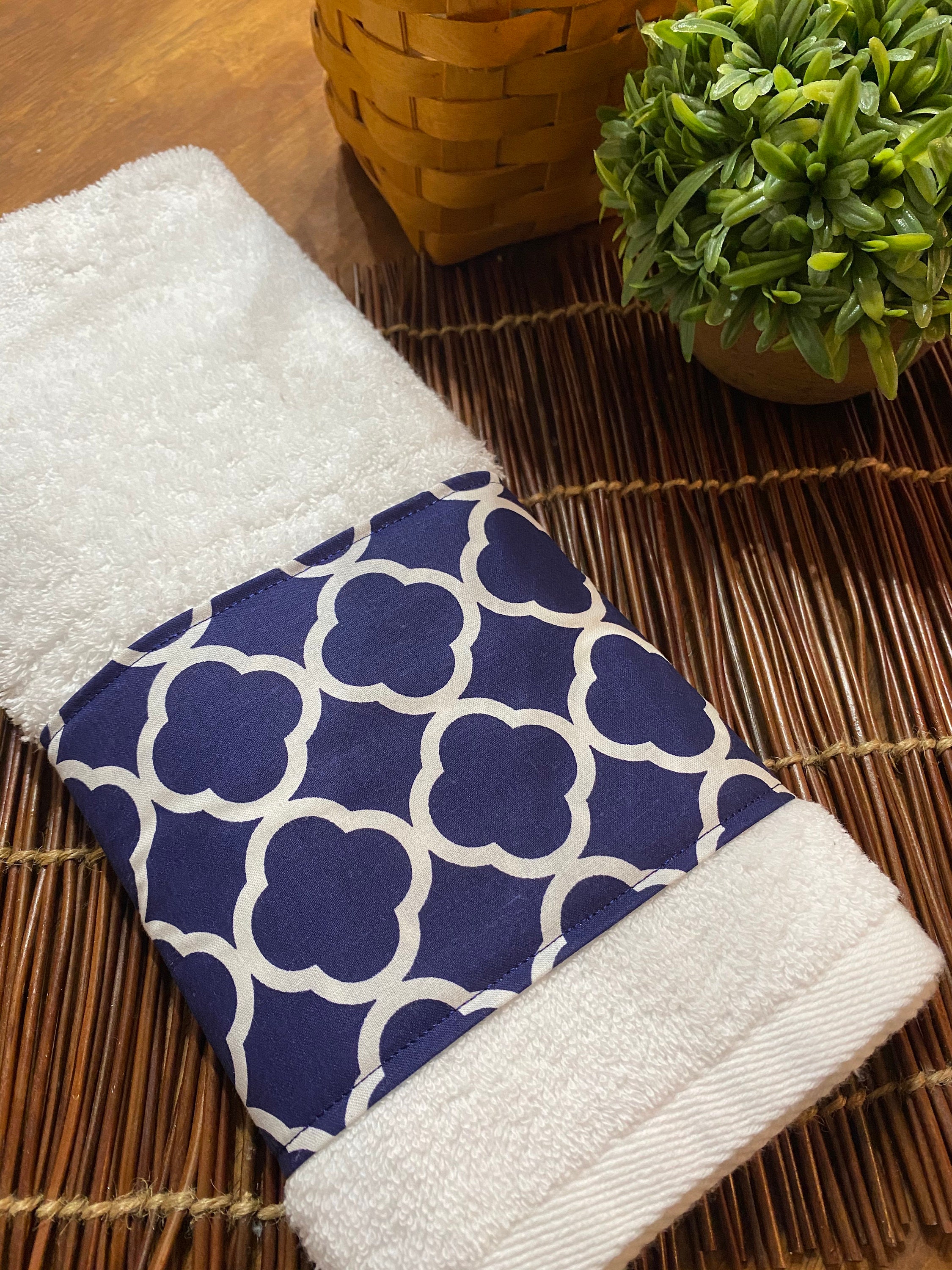 Navy blue quatrefoil hand towel bathroom kitchen decorative Etsy