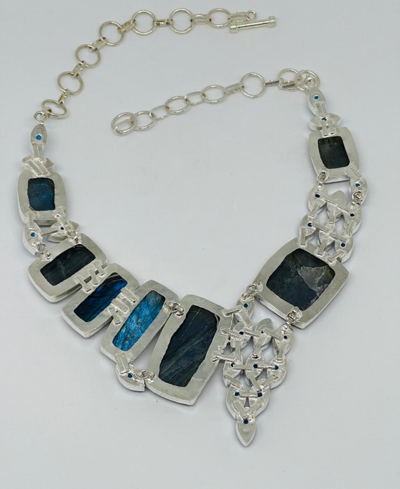 Labradorite Blue Tourmaline Silver Plated Stateme… - image 5