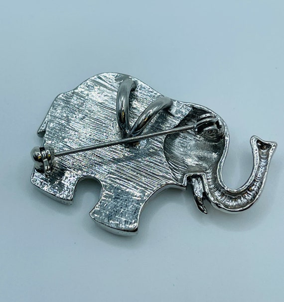 Elephant Mother of Pearl Clear Red Rhinestone Sil… - image 3