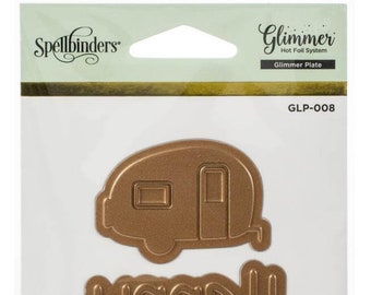 Spellbinders Happy Camper Glimmer Metal Plate | Inked Messages Collection for cardmaking | Scrapbooking supply| crafting supply