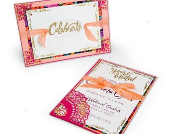 Sizzix - Let's Celebrate Collection - Framelits Die with Clear Acrylic Stamp Set - You're Invited