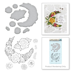 Spellbinders - Cool Vibes Collection - Die and Cling Mounted Stamps - Moon Flower