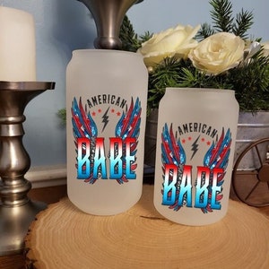 American Babe 13oz - 18oz Frosted Beer Can Glass, Coffee Can Glass, Beer Glass, Soda Glass