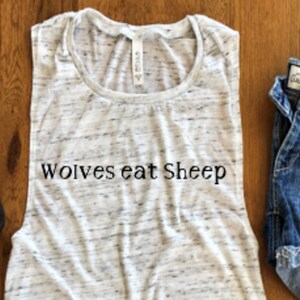 WOLVES EAT SHEEP White Marble Muscle Tee, fit & funny workout tank, gym shirt, yoga, funny shirt, workout shirt