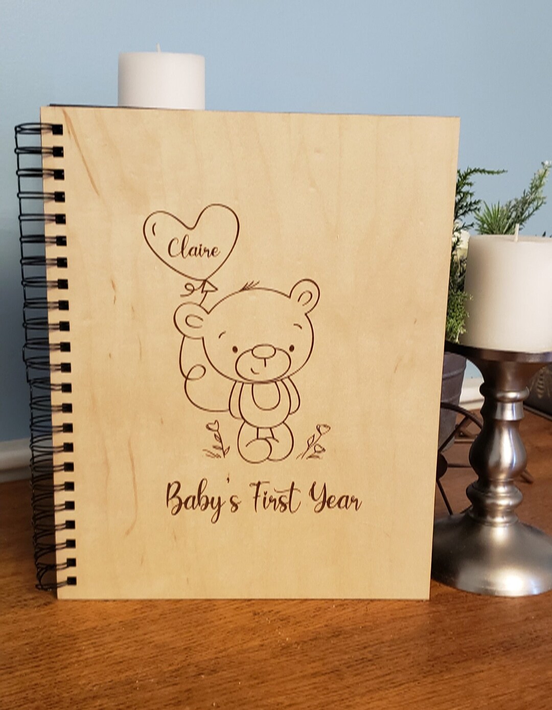 Custom Baby Album, Baby's First Year Photo Book, Wooden Scrapbook, New