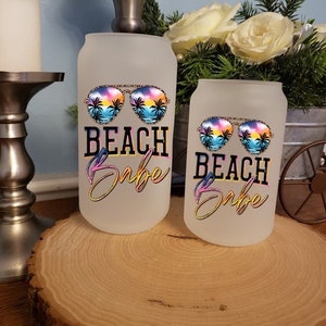 Beach Babe 13oz - 18oz Frosted Beer Can Glass, Coffee Can Glass, Beer Glass, Soda Glass