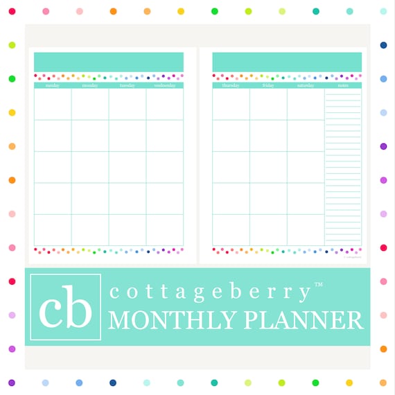 monthly planner monthly calendar monthly printable etsy