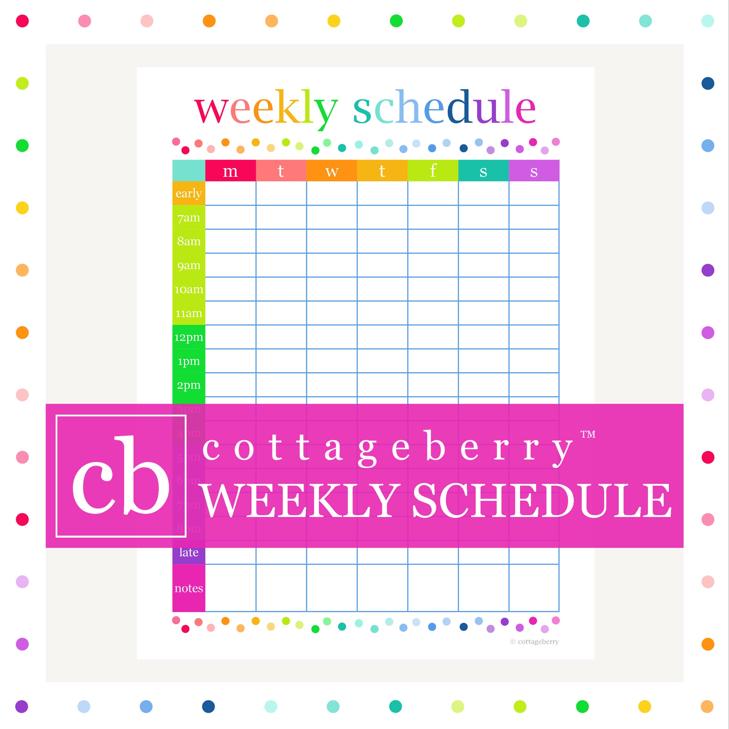 weekly schedule printable planner printable calendar etsy
