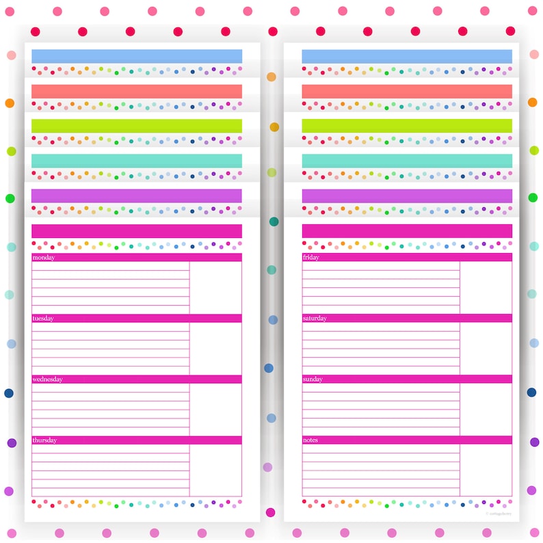 weekly planner printable happy horizontal layout calendar