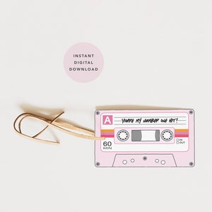 Retro Pink Cassette Tape Gift Tag &quot;You&#39;re My Number One Hit&quot; Music Pun