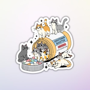 adesivo de reforço de serotonina de gato, adesivos de vinil, adesivos engraçados, adesivos para laptop, adesivos para garrafas de água, adesivos para Kindle, adesivos fofos