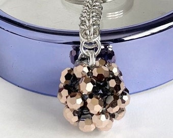 Handbag Charm, Initialled, Rose Gold Crystal Orb, with Chainmaille Chain, Keyring ** Last One Available **