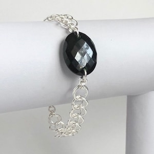 Men’s Black Onyx Bracelet, Sterling Silver Chainmaille