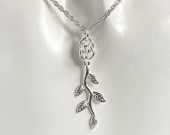 Sterling Silver Leaf Pendant Necklace with Sweet Pea Chainmaille and an 18 inch chain