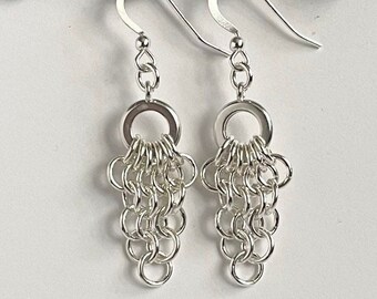Sterling Silver Graduated Euro Chainmaille Ladies Earrings with Shepherd Hooks