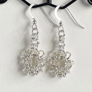 Sterling Silver Flower Chainmaille Ladies Earrings with Shepherd Hooks